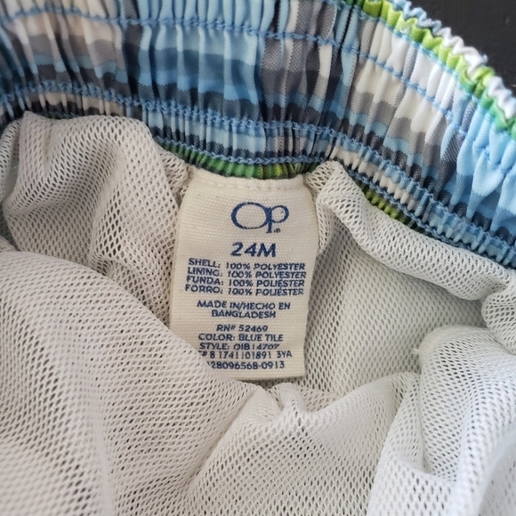 OP Baby Boy 24 Months Blue White Grey Plaid Swim Trunks Shorts - Picture 2 of 3